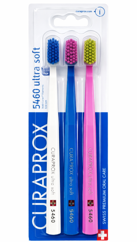 Curaprox Ultra Soft зубні щітки (3 шт), кольори: білий / синій / рожевий
