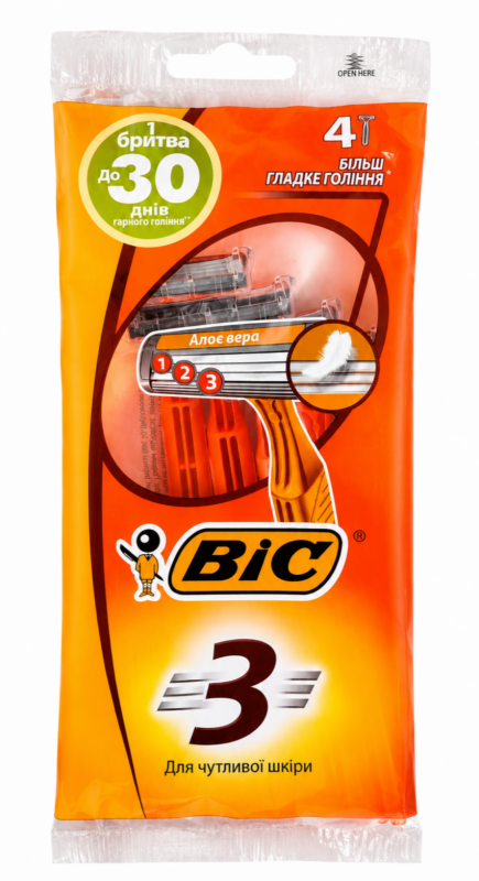Bic Sensitive 3 (4 шт) Одноразові чоловічі станки для гоління