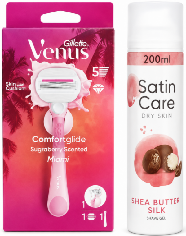 Venus Olay Miami Станок 1 картридж+тримач+Venus Satin Care Гель для гоління Shea Butter 200мл